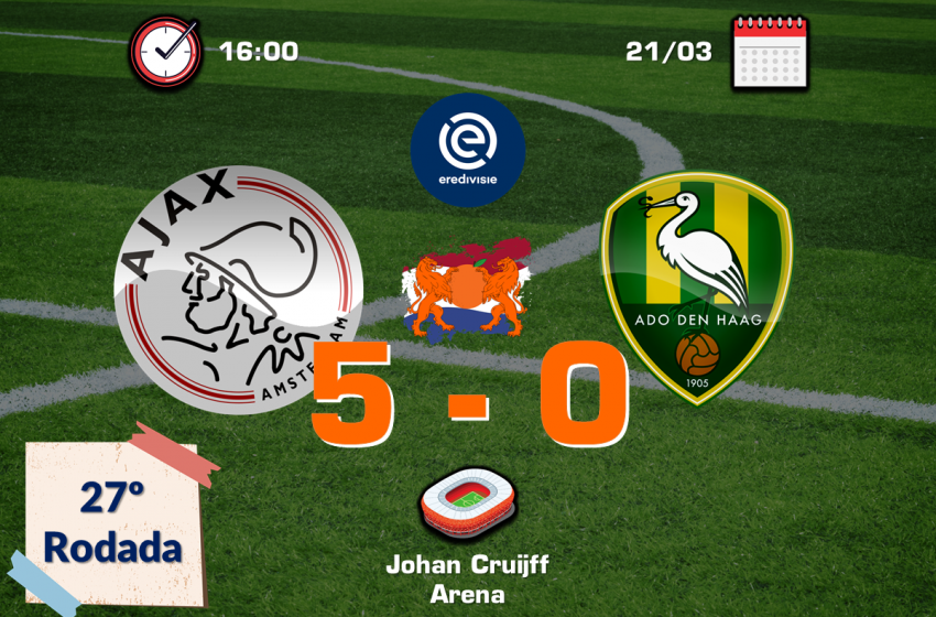 Ajax fecha a 27º rodada da Eredivisie com goleada diante do ADO Den Haag