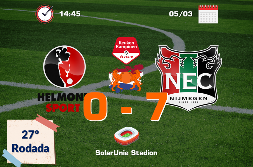 NEC Nijmegen bate Helmond Sport por 7 a 0 com um jogador a mais