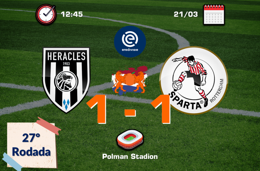  Nos minutos finais, Rai Vloet garante empate entre Heracles e Sparta Rotterdam