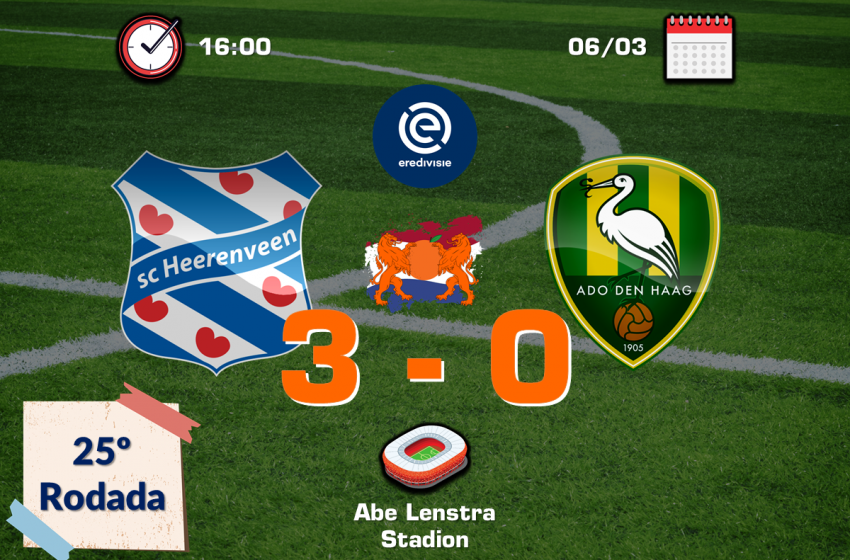  Com dois gols no final da partida, SC Heerenveen vence ADO Den Haag por 3 a 0