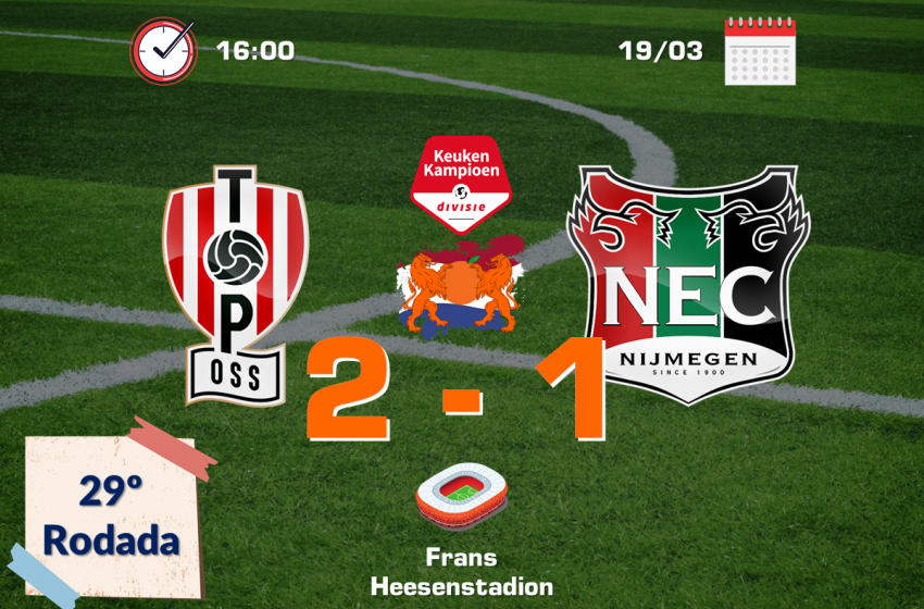 Com um jogador a menos e de virada, o TOP Oss bateu o NEC Nijmegen por 2 a 1