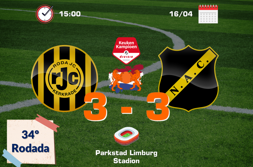 Em jogo de seis gols, Roda JC Kerkrade e NAC Breda ficam no empate em 3 a 3