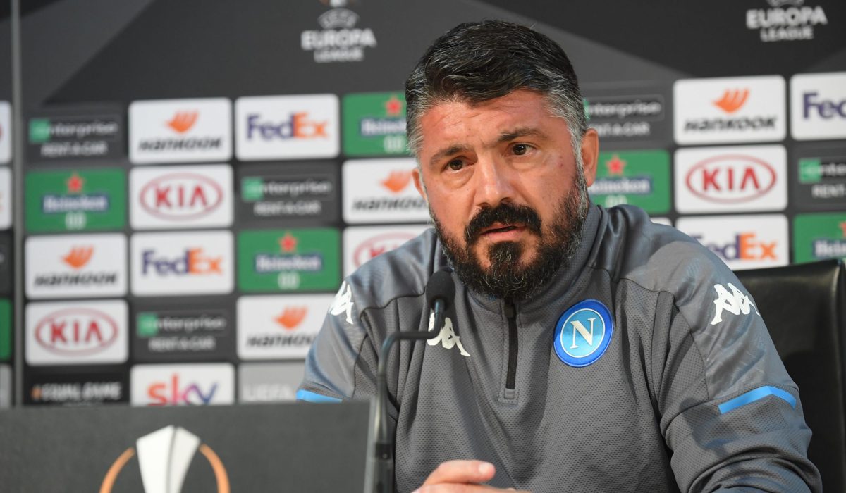 NAPLES, ITALY - OCTOBER 21:  Gennaro Gattuso of Napoli speaks at a press conference ahead of the UEFA Europa League Group F stage match between SSC Napoli and AZ Alkmaar at Stadio San Paolo on October 21, 2020 in Naples, Italy. (Photo by SSC NAPOLI/SSC NAPOLI via Getty Images)
