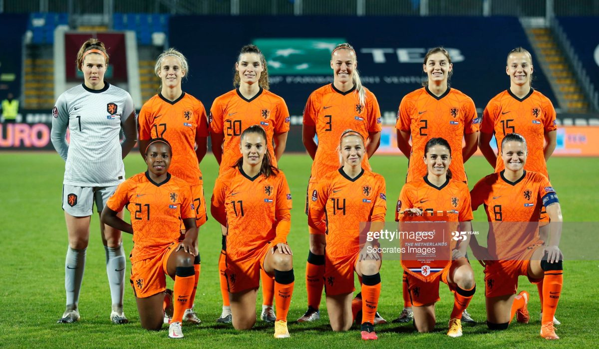 PRISTINA, KOSOVO - OCTOBER 27: Back row: (L-R) Lize Kop of Holland Women, Katja Snoeijs of Holland Women, Dominique Janssen of Holland Women, Stefanie van der Gragt of Holland Women, Aniek Nouwen of Holland Women, Lynn Wilms of Holland Women

Front row: (L-R) Lineth Beerensteyn of Holland Women, Lieke Martens of Holland Women, Jackie Groenen of Holland Women, Danielle van de Donk of Holland Women, Sherida Spitse of Holland Women  during the  EURO Qualifier Women  match between Kosovo v Holland  at the Fadil Vokkri Stadium on October 27, 2020 in Pristina Kosovo (Photo by Nikola Krstic/Soccrates/Getty Images)